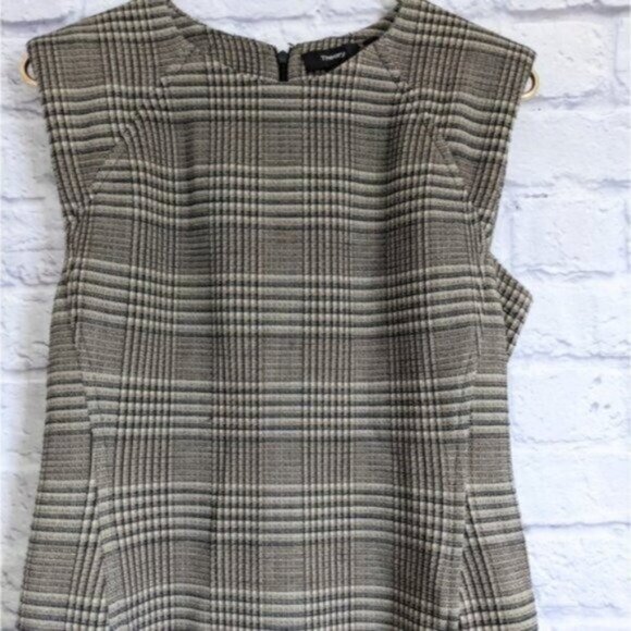 Theory Wool Plaid Power Dress 8 Brown Black Career Work Office Business Tweed - Picture 6 of 11